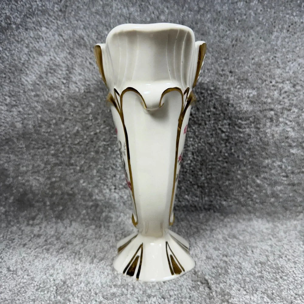 Vintage Floral Design‎ Vase Cream Gold Gilded Tulip Regency